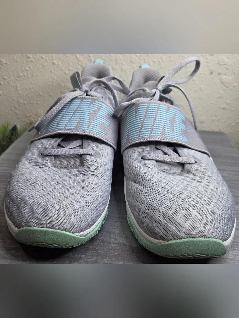 Nike Women's Grey Training Shoes with Light Blue Accents Size 9.5